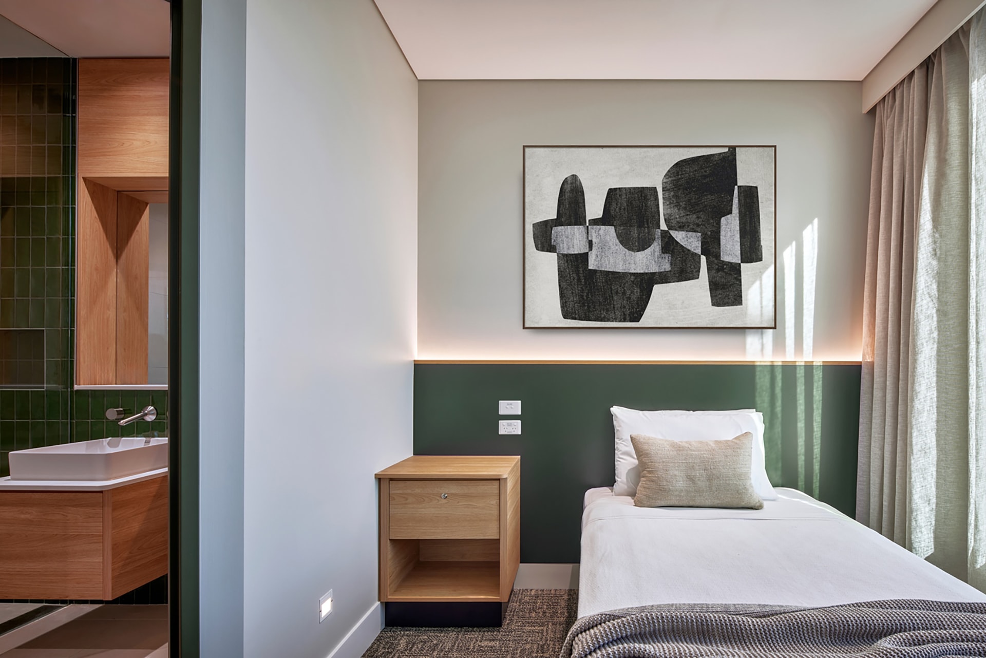 St John of God Richmond Hospital redevelopment accommodation room with single bed and ensuite