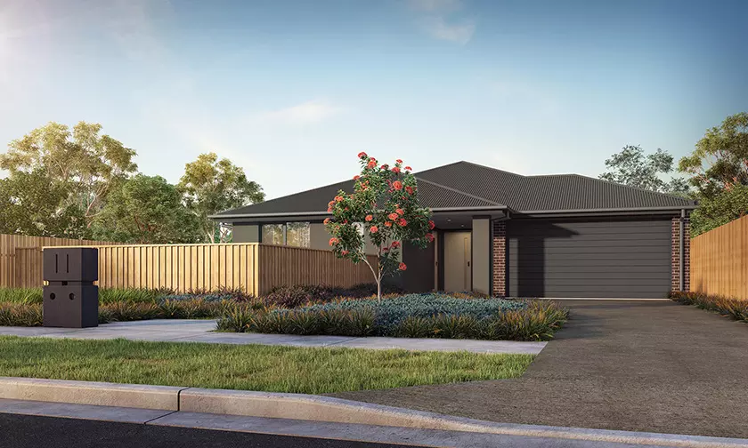 A large, newly built house with native front garden.